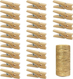 Mini Wooden Clothespins With Jute Twine, 1 Inch Photo Paper Peg Pin Craft Clips by Millennial+Essentials