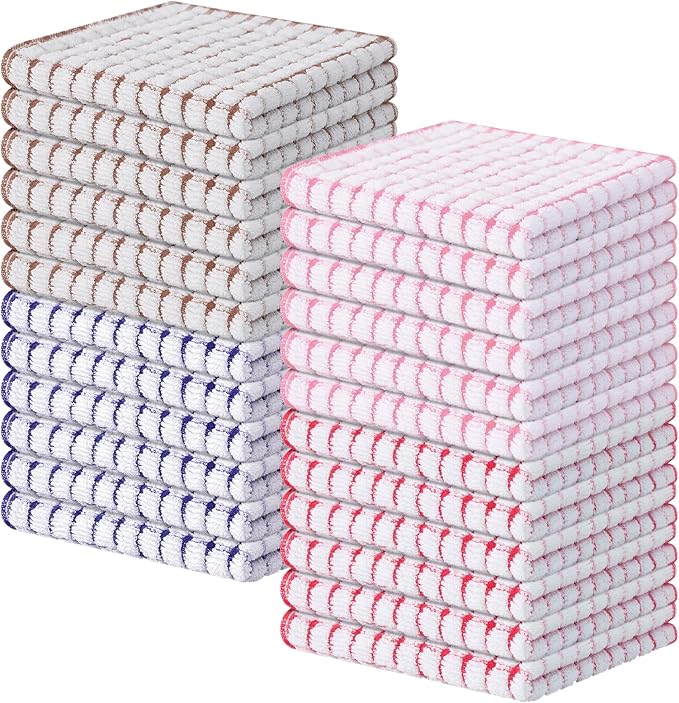 Kitinjoy Cotton 24 Pack Terry Kitchen Dish Cloths, 12 x 12 Inches Super Soft by Kitinjoy