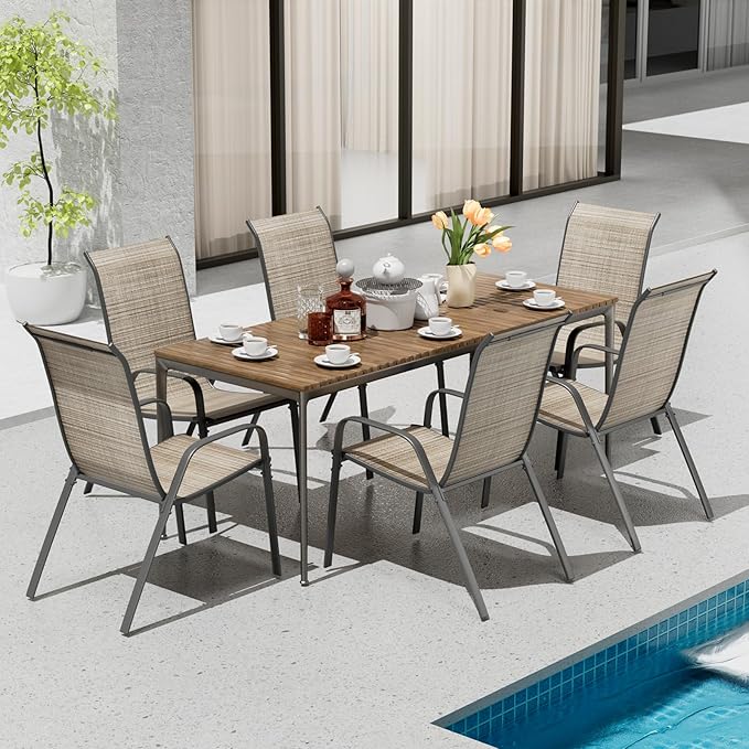 TLSUNNY Patio Chairs, Stackable Textilene Outdoor Dining Furniture for All Weather, with 17.7″ Wide Seat & Metal Frame, for Garden, Backyard, Deck, Restaurant, Poolside (6, Brown, 26.4″) - Image 2