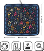 Lapis Blue Dish Drying Mat for Kitchen Counter Flowers Microfiber Absorbent - Image 2