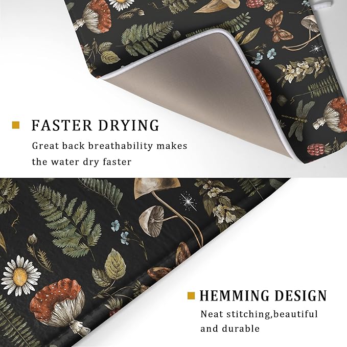 Mushroom Fern Leaves Berry Dish Drying Pad 18 x 24 Inch - Image 3