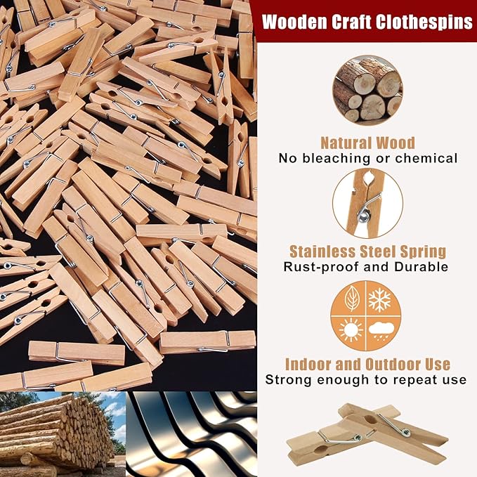 KIMOBER 2.36Inch Large Wooden Clothespins, Sturdy Natural Wooden Craft Peg Pins - Image 3