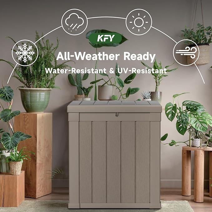 50 gallon deck box,All-weather resin material outdoorstorage box easy to install and portable,Suitable for indoor and outdoor scenes (light brown) - Image 4