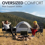 Oversized Camping Chair for Adults - Heavy Duty Outdoor Padded Large Lawn Camp Chair with Cup Holder Cooler Pockets for Sports Beach Fishing Garden Portable Supports 500lbs, AllBlack 2 Pack - Image 2
