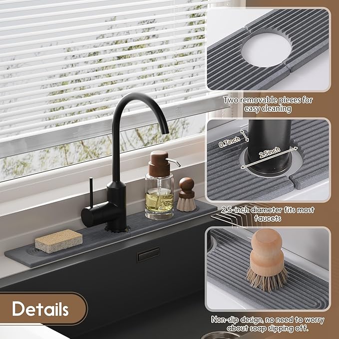 Faucet Mat for Kitchen Sink, Diatomite Quick Drying Tray, 15.8 Inch Kitchen - Image 4