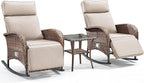 3 Pieces Zero Gravity Wicker Patio Rocking Recliner Chairs Set of 2 - Wicker Outdoor Lounge Chair with Side Table, Adjustable Backrest & Footrest, High Back Outdoor Recliner Chair for Pool Deck Beige - Image 7