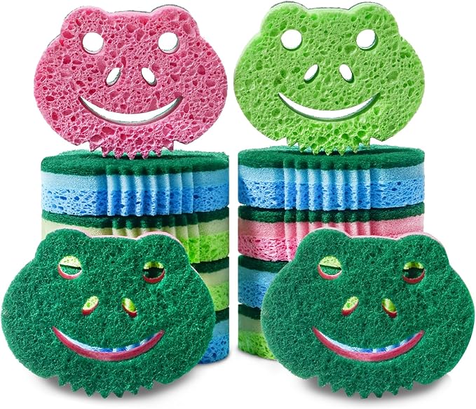 SmilePowo 12 Pack Scrub Sponge, Bulk Sponges, Dual-Sided Multi-Functional by SmilePowo