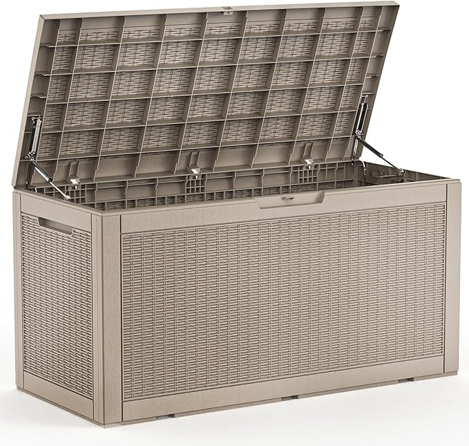 120 Gallon Waterproof Outdoor Storage Box,Resin Deck Box,Lockable Outside Storage Box Container for Patio Furniure,Garden,Pool Tools (120 Gallon,Grey) by MAIUSCOLI