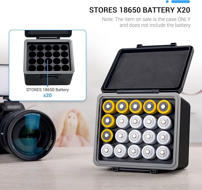JJC 20 Slots 18650 Battery Case, High Capacity Water-Resistant Anti-Shock - Image 2