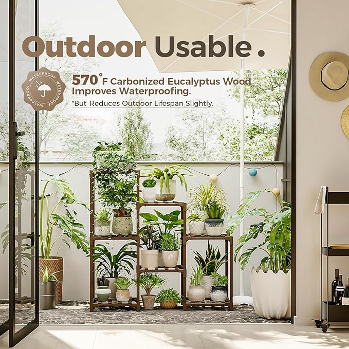 Bamworld Plant Stand Indoor Plant Shelf Outdoor Wood Plant Rack for Multiple Plants 3 Tiers Ladder Plant Holder for Living Room Patio Boho Home Decor for Gardening - Image 3