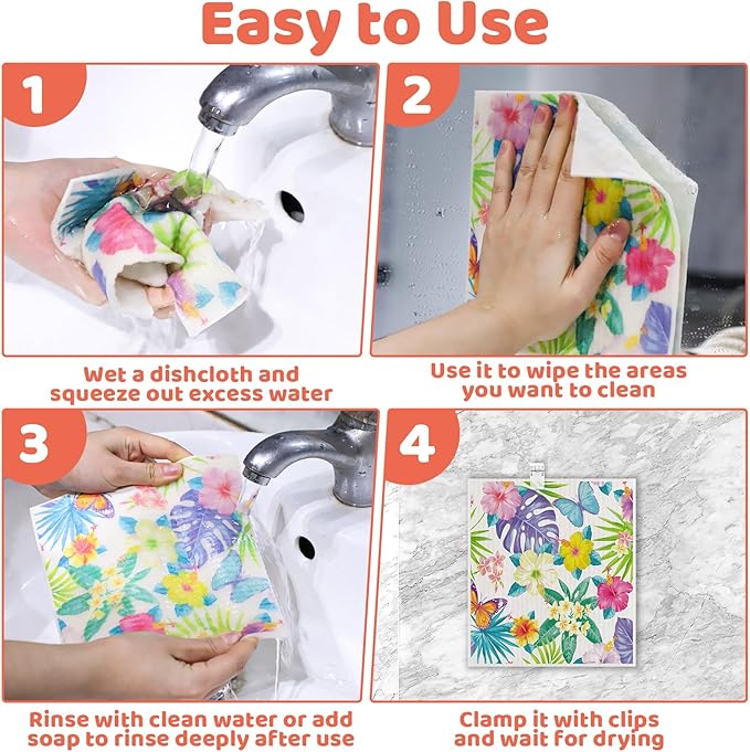 6 Pack Swedish Dishcloths for Kitchen, Swedish Rag Absorbent Spring Floral Dish - Image 6