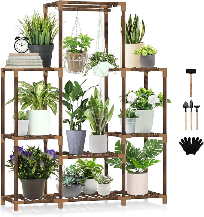 Uneedem Plant Stand Indoor Outdoor Tall Shelf for Multiple Plants 8 Tiers 12 Pot Large Rack Pine Wood Corner Plant/Flower Holder for Room Corner Balcony by Uneedem