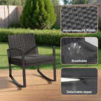 3 Pieces Patio Furniture Set Rocking Bistro Set, Outdoor Patio Furniture Set with Coffee Table for Garden Balcony Backyard Poolside (Black Cushion) - Image 4