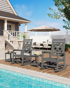 GarveeLife Outdoor Rocking Chair Set of 6, HDPE Weather Resistant Patio Rocking Chair Porch Rocker with Wood Texture & 380 LBS Support for Deck, Pool, Backyard, Gray - Image 5