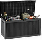 DRATO 320 Gallon Deck Box, Outdoor Large Waterproof Resin Storage Box with Lockable Lid for Patio Cushions, Gardening Tools （Black，320 Gallon） by DRATOprovidesawarmandcozy