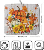 Hello Fall Dish Drying Mat for Kitchen Counter 16x18 Inch Orange Pumpkin - Image 2