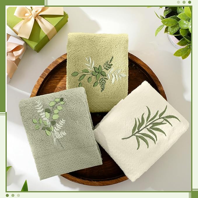 Eucalyptus Leaves Hand Towels Farmhouse Green Bathroom Decor 14x29 Inch - Image 6
