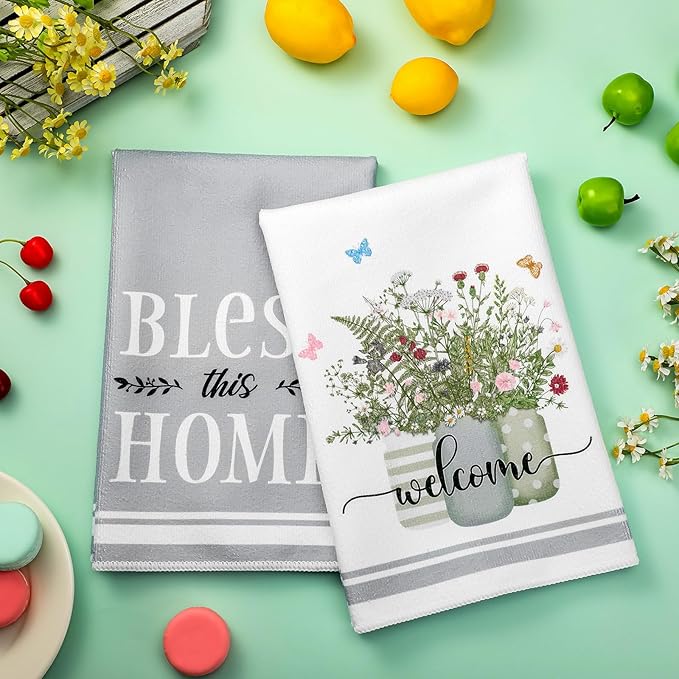 Boyiee Set of 6 Floral Kitchen Towels Wildflower Dish Towels Butterfly Truck - Image 3