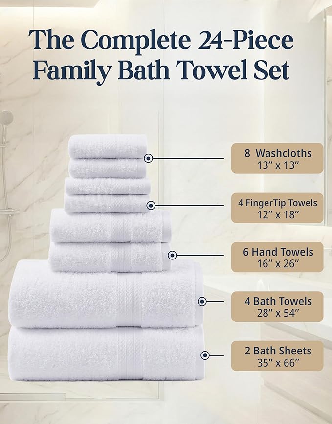 LANE LINEN 100% Cotton Bathroom Towel Set of 24 - Image 2