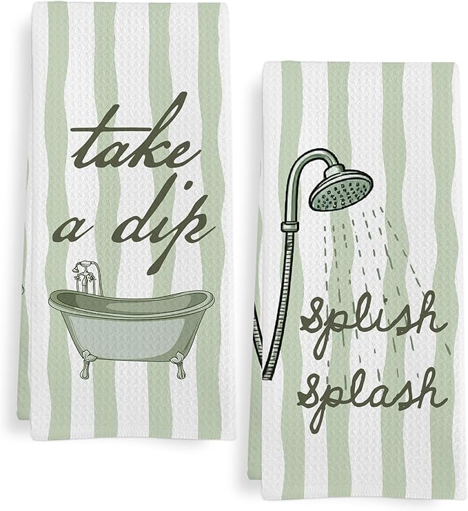 Sage Green Hand Towels for Bathroom Set of 2, Splish Splash Bathtub Dish Tea by Unknown