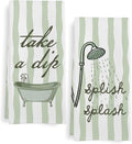 Sage Green Hand Towels for Bathroom Set of 2, Splish Splash Bathtub Dish Tea by Unknown