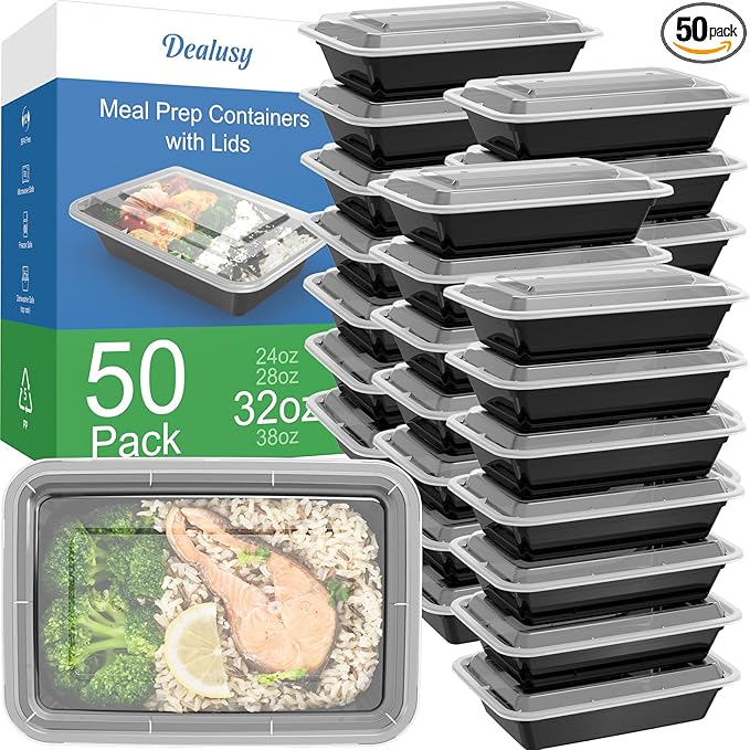 50 Pack 32 oz Meal Prep Containers Reusable by Dealusy