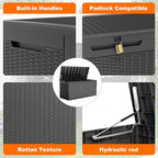100 Gallon Resin Deck Box, Lockable Patio Outdoor Storage Box for Furniture, Garden Tools and Tools Storage, Waterproof Outside Storage Boxes - Black - Image 4