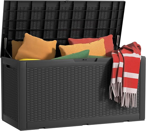 120 Gallon Resin Deck Box, Lockable Weatherproof Outdoor Storage Box for Furniture, Garden Tools and Tools Storage, Waterproof Outside Storage Boxes - Black by OutdoorLivingPerfected