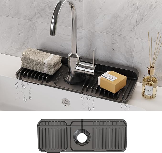 WAFT YEARN 14X5 Inch Silicone Durable Faucet Mat Kitchen Sink Splash Guard by WAFTYEARN