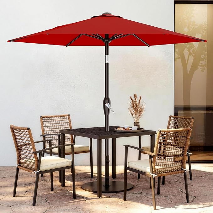 AreShark 7.5FT Patio Umbrella Table Market Umbrella with 6 Sturdy Ribs, Button Tilt/Crank Heavy-Duty Round Outdoor Umbrellas for Garden, Deck, Backyard,and Pool, Red - Image 2
