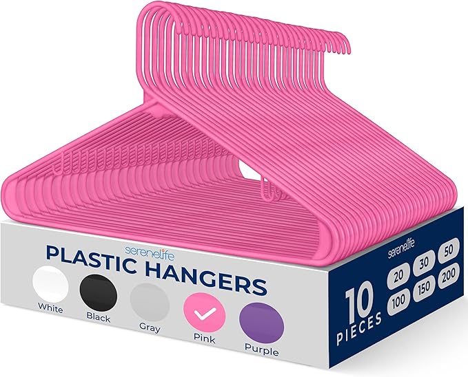 SereneLife Premium 10 Pack Plastic Hangers, Lightweight, Space Saving Clothes by SereneLife