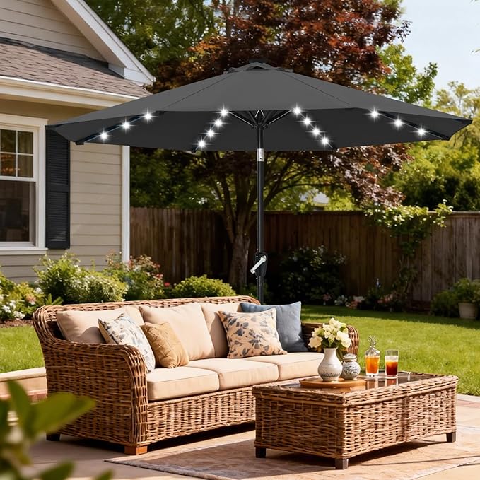 ABCCANOPY Durable Solar Led Patio Umbrellas with 32LED Lights 9FT (Dark Gray) - Image 8