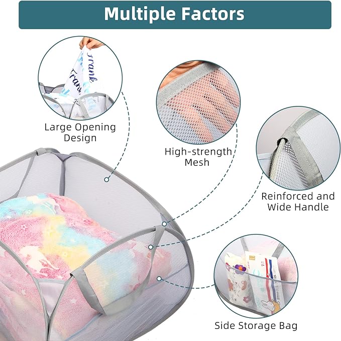 Collapsible Laundry Baskets, 90L Large Foldable Laundry Basket, Durable Mesh - Image 5