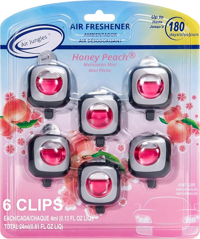 Air Jungles Honey Peach Scent Car Air Freshener Vent Clip, Natural Essential by AirJungles