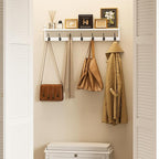 BAMEOS 35" L Wall Hooks with Shelf, Entryway Coat Hooks, Wood Wall Hanging Shelf - Image 4
