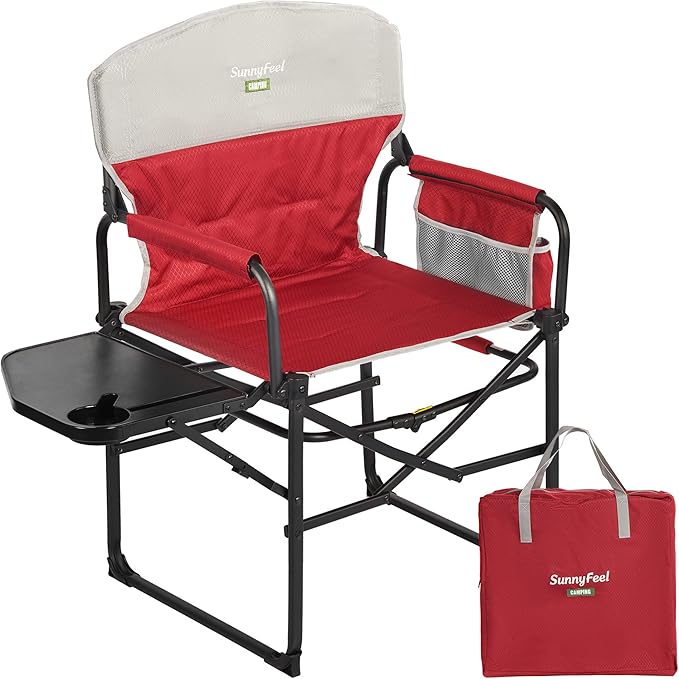 SUNNYFEEL Camping Directors Chair, Heavy Duty,Oversized Portable Folding Chair with Side Table, Pocket for Beach, Fishing,Trip,Picnic,Lawn,Concert Outdoor Foldable Camp Chairs by SunnyFeelCamping