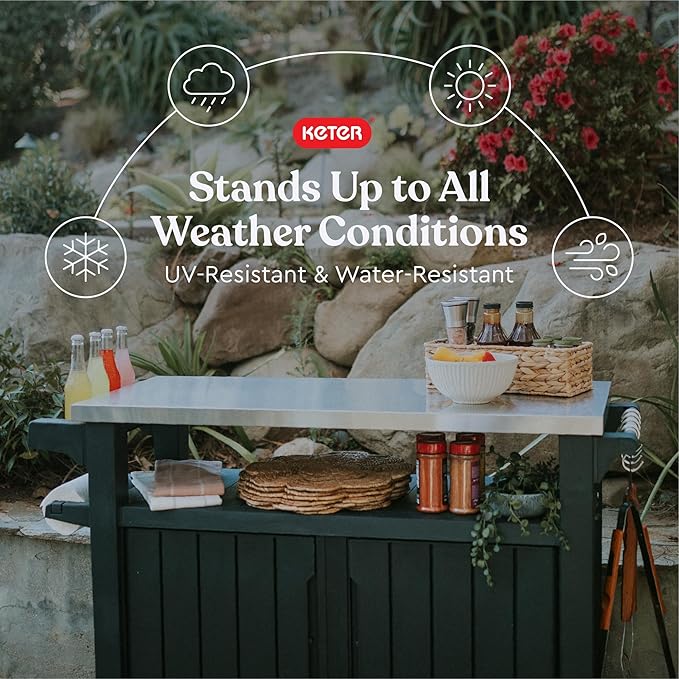 Keter Unity XL Portable Outdoor Table with Stainless Steel Top for Kitchen Prep and Outdoor Storage Cabinet for Grilling Accessories, Dark Grey - Image 4