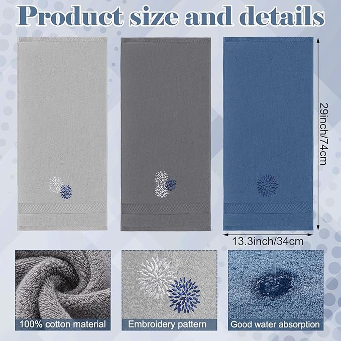 Dahlia Flower Hand Towels Farmhouse Bathroom Towels 14x29 Inch Embroidered - Image 2