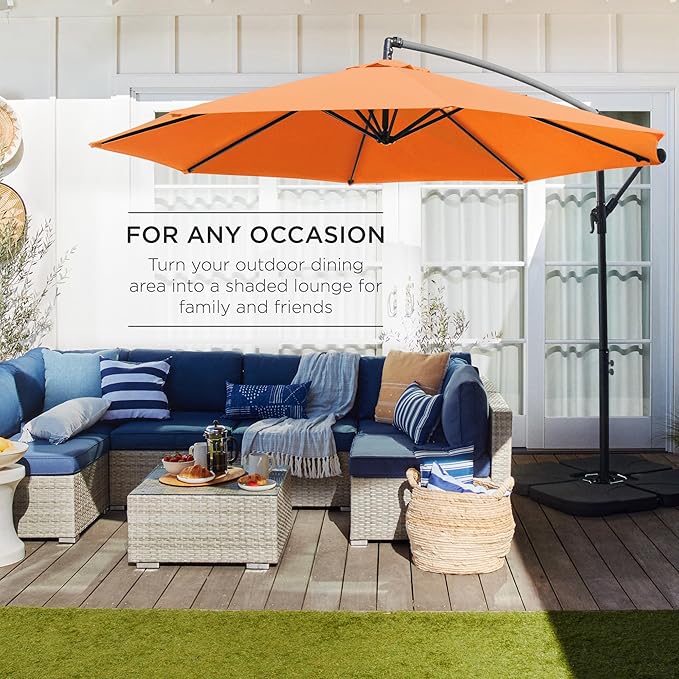Best Choice Products 10ft Offset Cantilever Hanging Market Patio Umbrella, 8 Sturdy Ribs, Easy Adjustment - Orange - Image 3