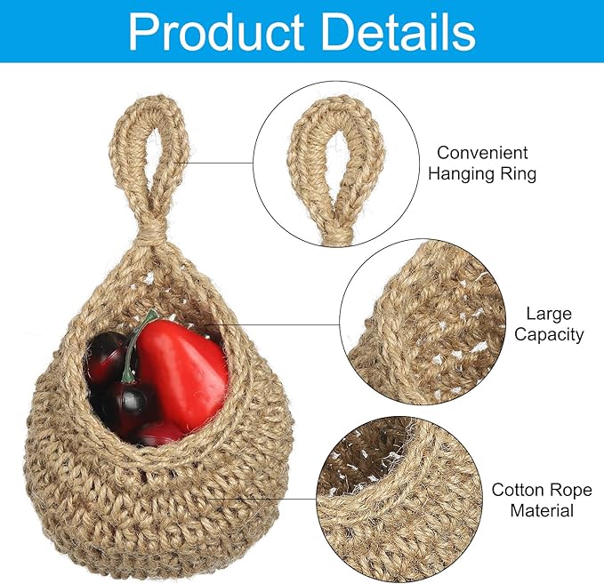 PATIKIL Hanging Fruit Baskets for Kitchen, Mini Size Teardrop Home Decor - Image 4