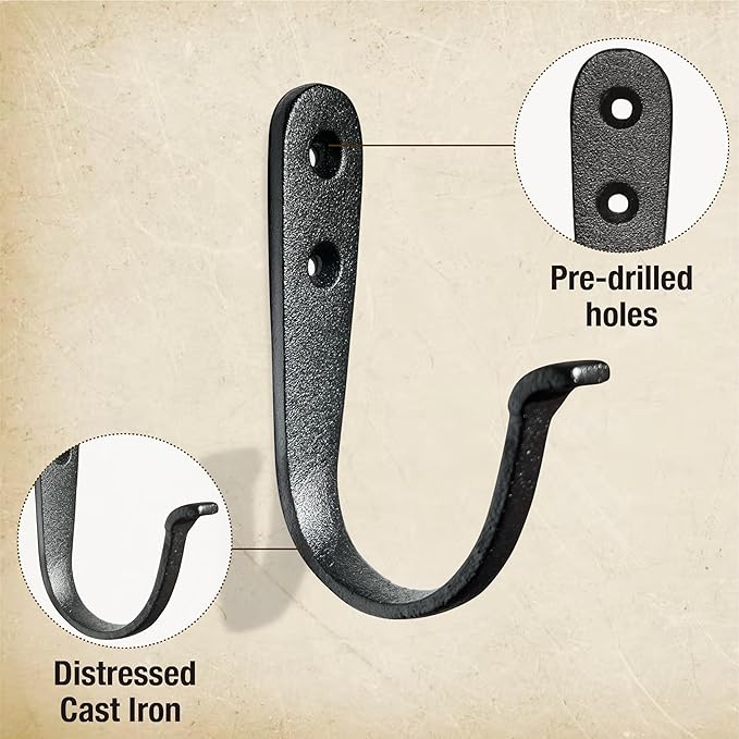 Cast Iron Coat Hooks Handmade Blacksmith, Wall Mounted, Farmhouse Decorative - Image 7