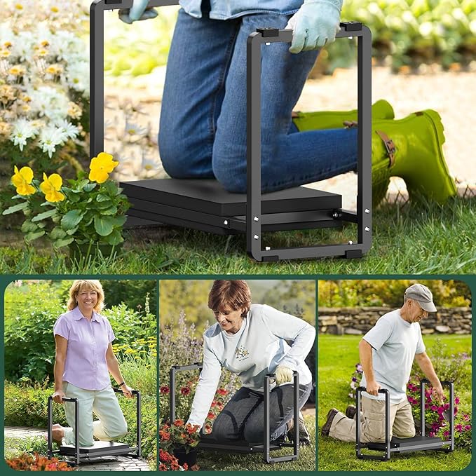 FLINTER Garden Kneeler and Seat, 10.2" Wider Heavy Duty Thick Gardening Bench for Kneeling and Seat - Multifunctional Kneeler Bench, Gardening Gifts for Women, Seniors Grandparents, Black - Image 6
