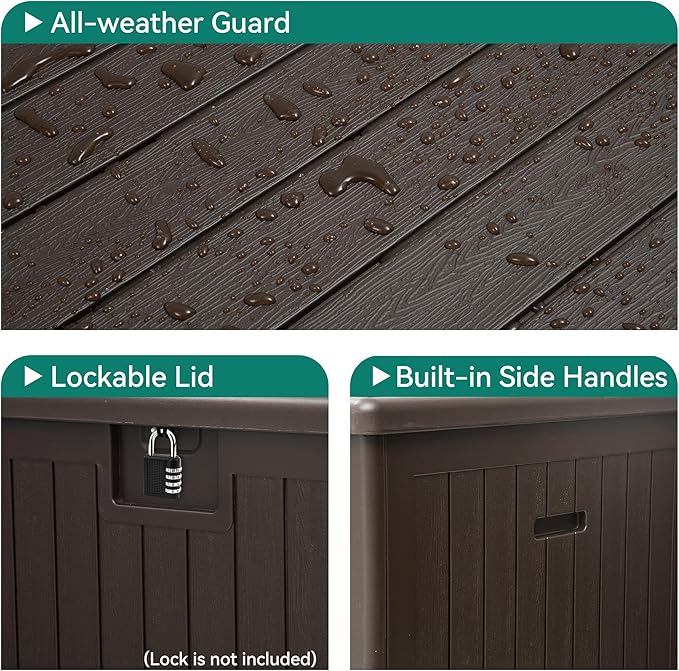 YITAHOME 150 Gallon Large Deck Box with Side Handles, Outdoor Double-Wall Storage for Patio Furniture Cushions, Garden Pool Accessories, Waterproof & Lockable - Image 6