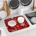 Red Snowflake Dish Drying Mat for Kitchen Counter Holiday Super Absorbent - Image 6