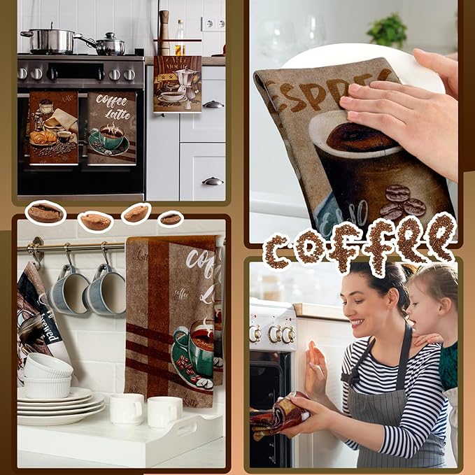 Boyiee Set of 6 Coffee Kitchen Towels Brown Dish Towels 24 x 16 Inches - Image 5