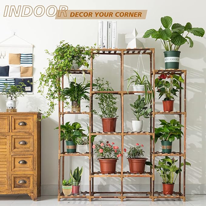Uneedem Tall Shelf for Multiple Plants Indoor Outdoor 14 Tiers 16 Pot Holder Large Rack Wood Stand Shelves for Room Corner Balcony Garden Patio - Image 5