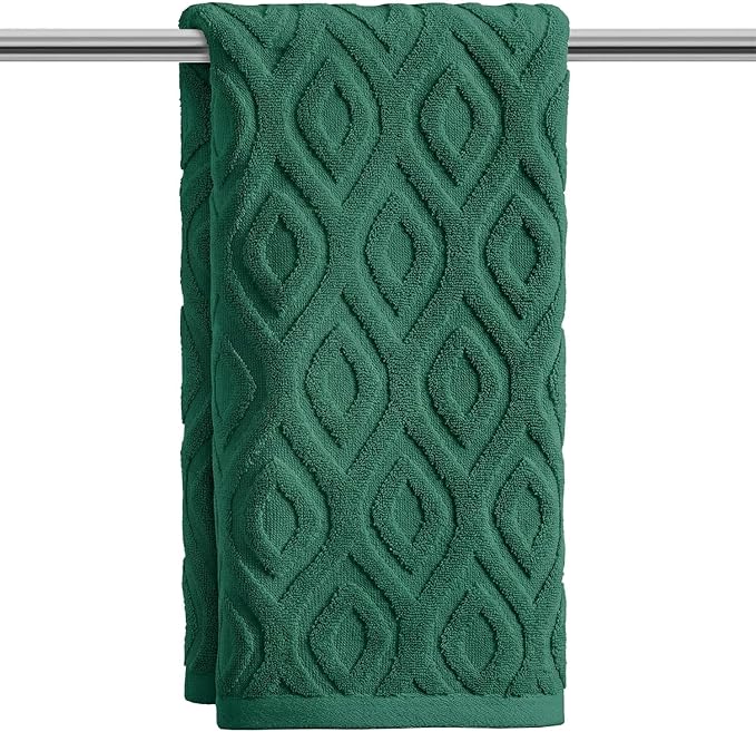 Artoid Mode 1 Pc Dark Green 3D Diamond Grid Jacquard Hand Towels by ArtoidMode