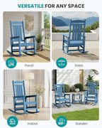 SERWALL Rocking Chairs Set of 2, HDPE Outdoor Rocking Chair, All-Weather Porch Rockers for Patio, Blue - Image 9