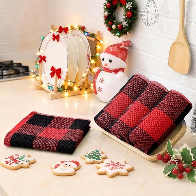 Homaxy 100% Cotton Waffle Weave Check Plaid Kitchen Towels, 13 x 28 Inches - Image 2