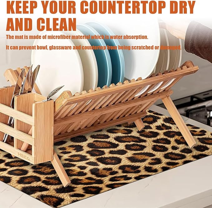 Animal Leopard Dish Drying Mat for Kitchen Counter Microfiber Absorbent Dish - Image 8